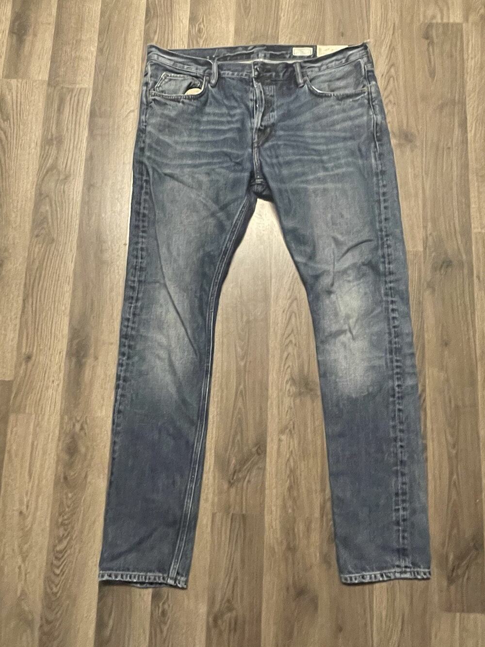 AllSaints Cigarette Skinny Fit Jeans Mens Size 36 Medium Wash Blue Denim Pants